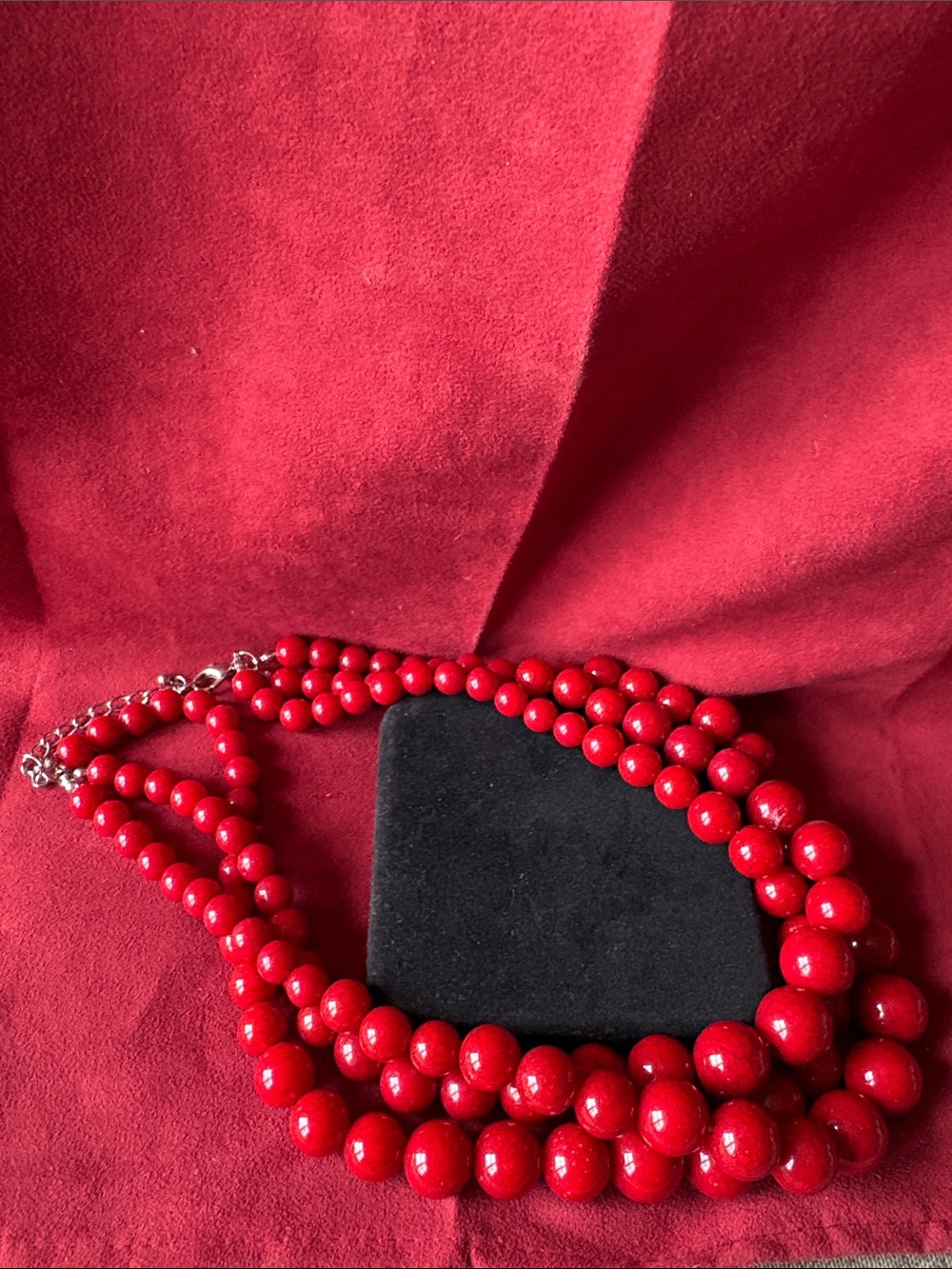Red Multi-Strand Beaded Necklace - Classic Statement Jewelry